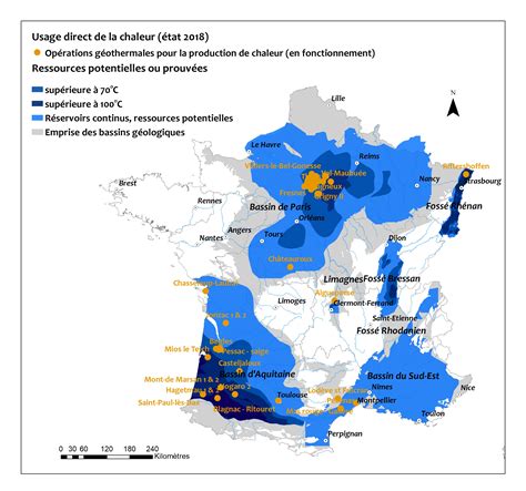 Carte des zones potentiellement favorables à la géothermie profonde en France