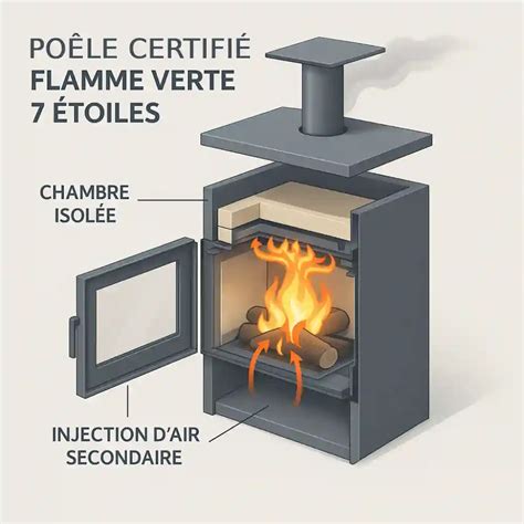 Vue éclatée d'un poêle à granulés montrant l'emplacement du tube incandescent