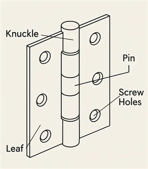 Vue éclatée d'une charnière de porte de réfrigérateur, montrant les différentes pièces.