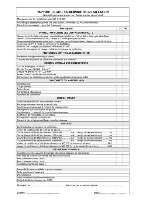 Exemple de formulaire de mise en service VMC
