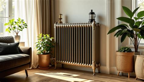 Ancien radiateur en fonte dans un intérieur rénové