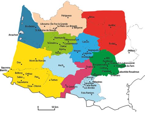 Carte de la région sud-ouest de la France mettant en évidence les zones d'intervention de DEC Energies