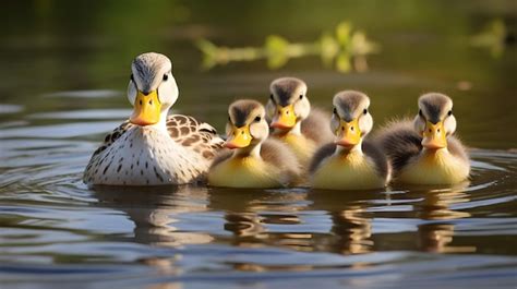 Image d'une famille de canards dans un environnement de zone humide