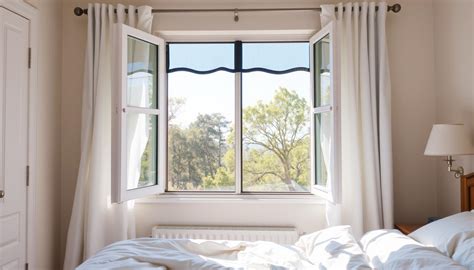 Fenêtre ouverte avec rideaux pour bloquer le soleil