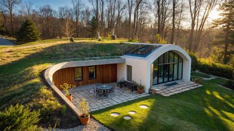 Maison avec toit végétalisé et peinture blanche