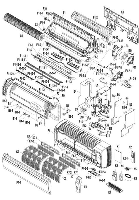 Vue éclatée d'une unité intérieure de climatiseur montrant la turbine