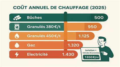 Graphique comparant le coût du chauffage au bois, au gaz et au fioul