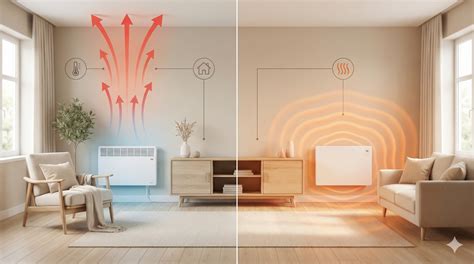 Comparaison visuelle entre un convecteur et un panneau rayonnant