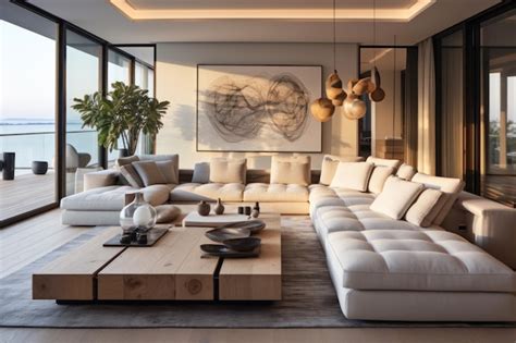 salon moderne avec canapé d'angle convertible