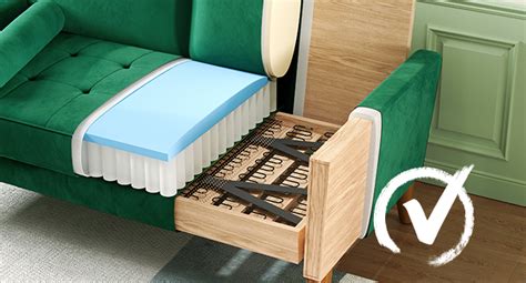 coupe transversale d'un canapé montrant la mousse et la suspension