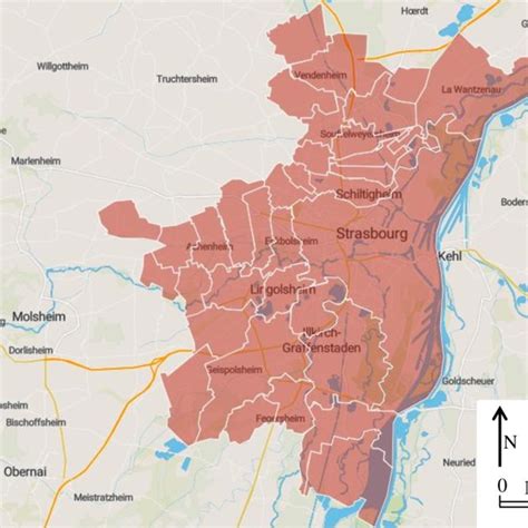 Carte de l'Eurométropole de Strasbourg avec localisation des sites de Vendenheim, Eckbolsheim et Hurtigheim