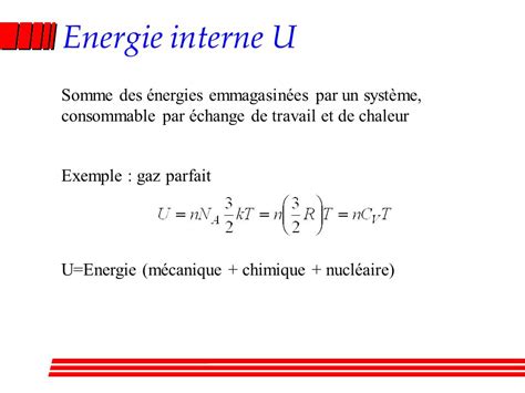 Diagramme illustrant l'énergie interne et l'entropie d'un gaz parfait