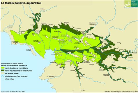Carte du Marais Poitevin avec ses canaux