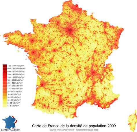 Carte de France mettant en évidence la densité de population et la suroccupation des logements par région