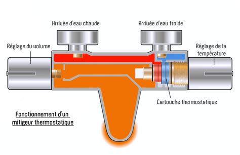 Coupe transversale d'un mitigeur thermostatique montrant la cartouche