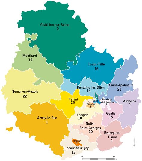 Carte de la Côte-d'Or avec ses principales villes