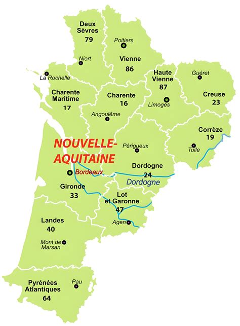 Carte de la région Nouvelle-Aquitaine