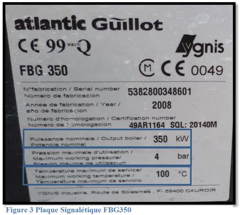Exemple de plaque signalétique d'une chaudière