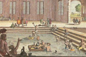 Gravure de bains publics médiévaux
