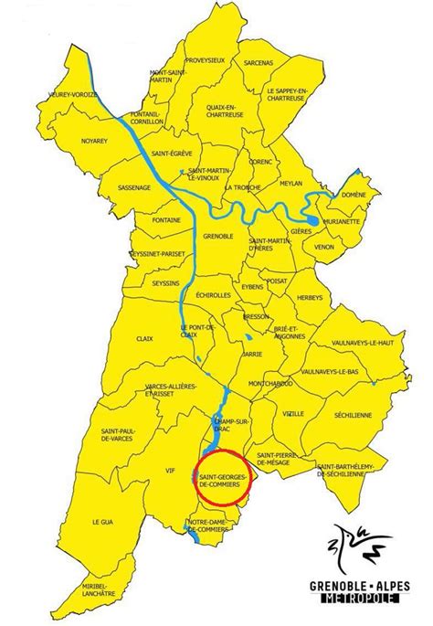 Carte de Grenoble mettant en évidence les zones d'action de la Métropole pour la gestion de l'eau