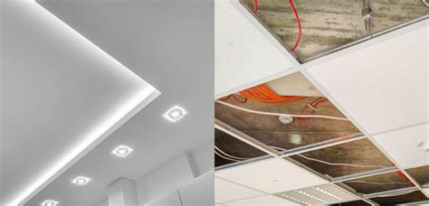 Schéma illustrant les différents types de faux plafonds et leur composition potentielle en amiante