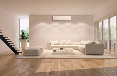 Intérieur d'un salon moderne avec une unité de climatisation murale discrète