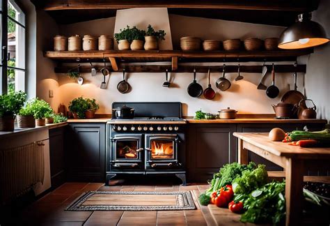 Cuisine avec une cuisinière à bois