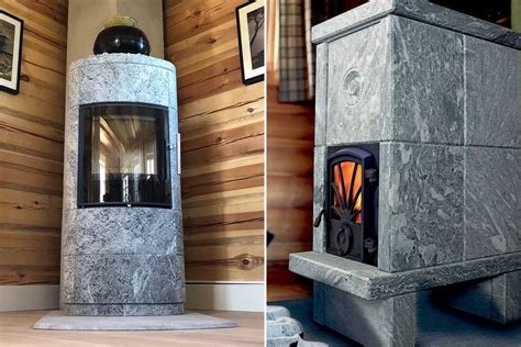 Poêle à granulés moderne avec habillage en pierre ollaire