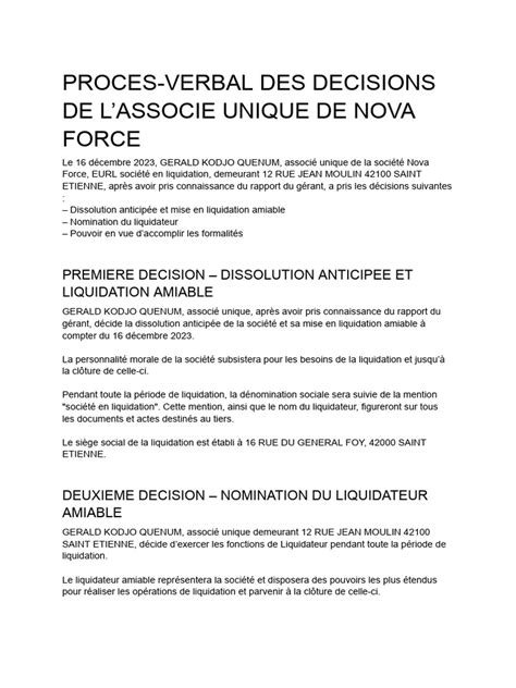 Document d'avis de dissolution d'entreprise