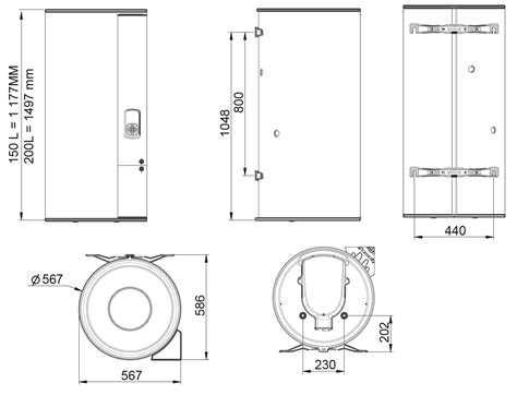 Diagramme des dimensions d'un chauffe-eau thermodynamique