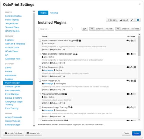 Vue du Plugin Manager dans OctoPrint avec le plugin IPonConnect