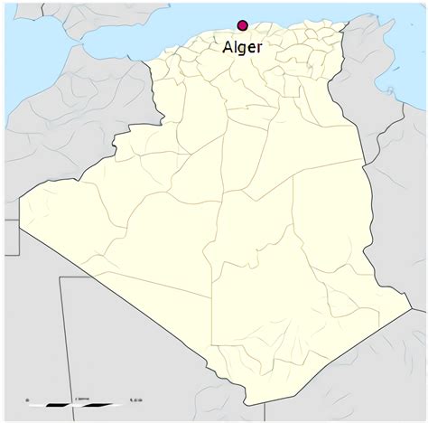 Carte de l'Algérie avec mise en avant de Tizi-Ouzou et Alger
