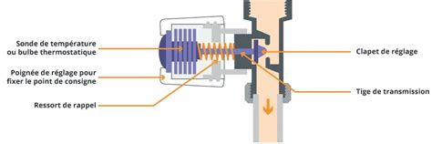 Schéma de fonctionnement d'une tête thermostatique sur un radiateur