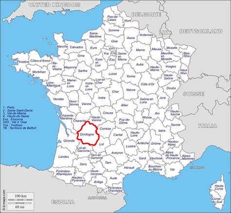 Carte de France montrant la région du Périgord