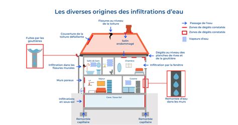 Illustration des différentes causes d'infiltration d'eau dans une maison
