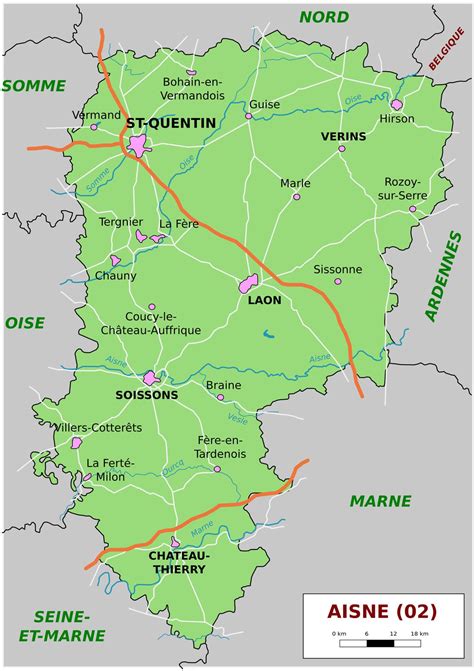 Carte du cours de l'Aisne avec la localisation d'Évergnicourt