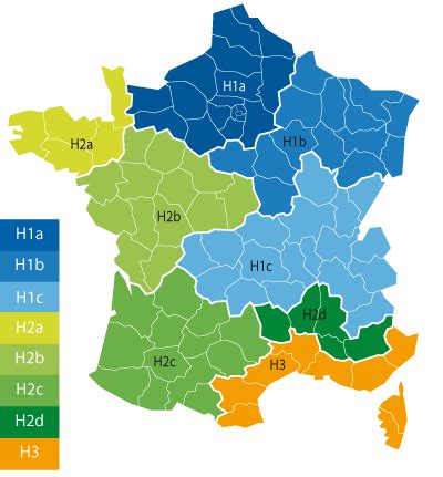Carte de la zone climatique H2 en France