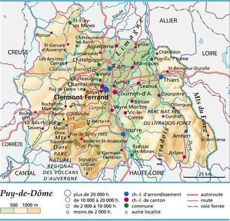 Carte du département du Puy-de-Dôme avec des icônes représentant la température et la météo
